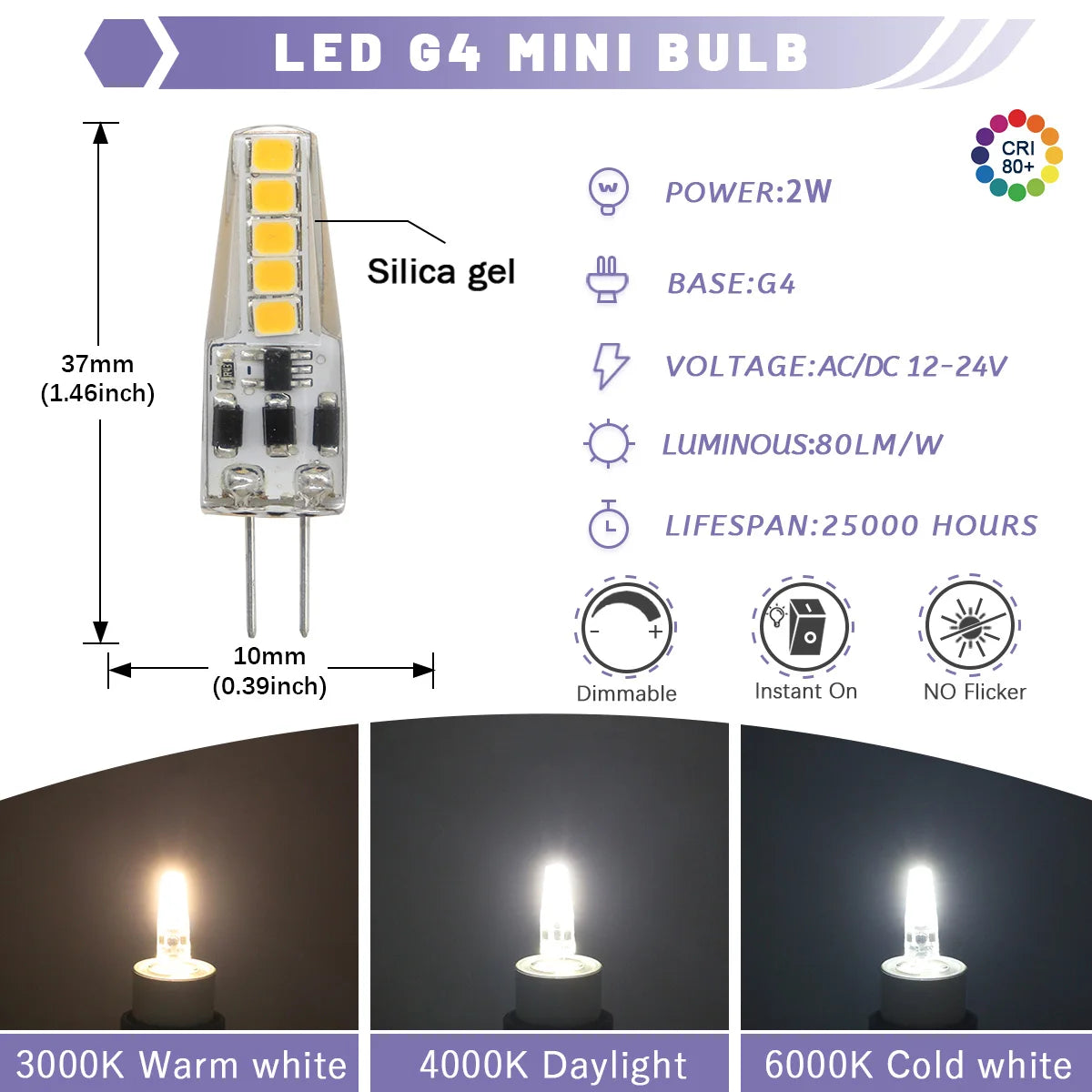 10PCS G4 12V COB LED 3W Bead Replacement Halogen 20W Bulb 3000K 4000K 6000K Light Crystal Pendant Light Replacement Light Source