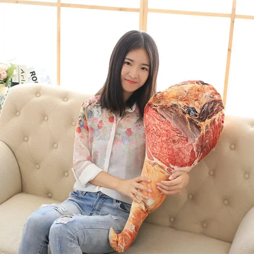 3D Simulation Ham Plush Food Pillow - Funny Spoof Stuffed Toy Waist Cushion for Office Sofa Bedroom & Creative Christmas Gift
