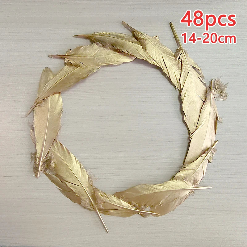 48pcs Goose Gold Feathers For Crafts Bulk Long Hats Vases Pictures House Salon Wedding Bus 14-20cm Carnival Plumas Easter Flower