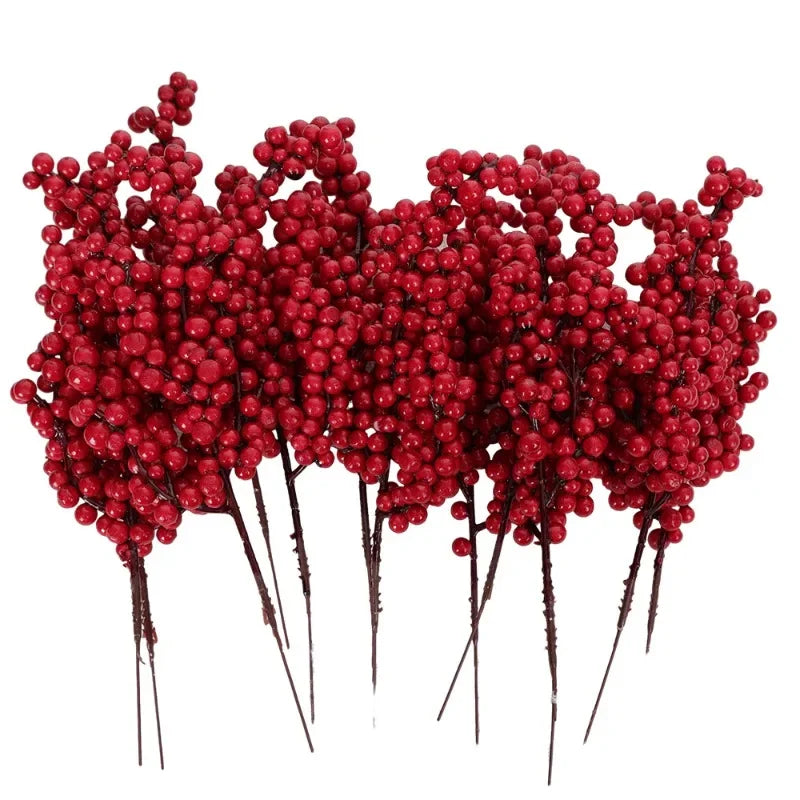 1/20PCS Artificial Berries Christmas Decoration Red Berry Branches for Xmas Tree Party Home Table Ornaments Fruit Wreath Decor