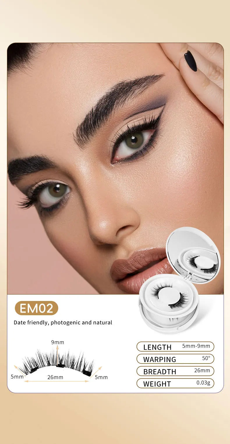2pairs Magnetic False Eyelashes New Style Glue-Free Mink False Eyelashes Natural Nude Makeup With Mirror Reusable Beauty
