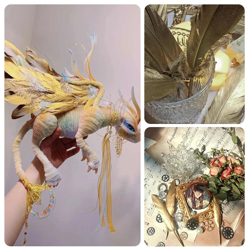 48pcs Goose Gold Feathers For Crafts Bulk Long Hats Vases Pictures House Salon Wedding Bus 14-20cm Carnival Plumas Easter Flower