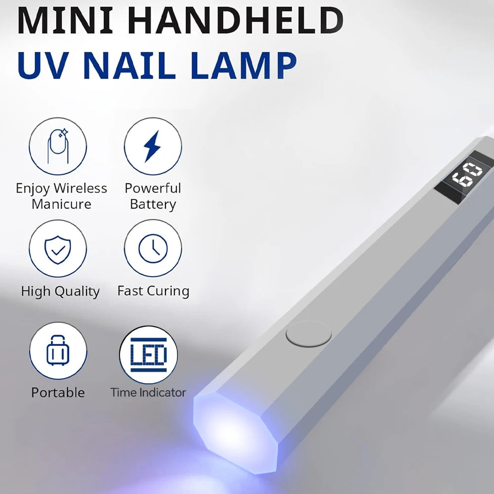 Mini UV Nail Light, Rechargeable Handheld Nail Dryer with Timer & Indicator, for Fasting Drying, Gel Nails and DIY Manicure Art