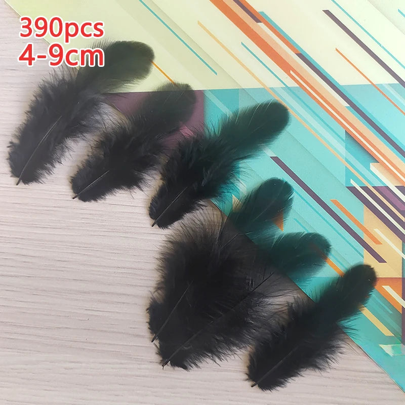 390pcs Black Feathers For Crafts Assortment Bulk Small Hats Plumas Decoration Vases Massage Carnival Salon Hackle Chicken 4-9cm