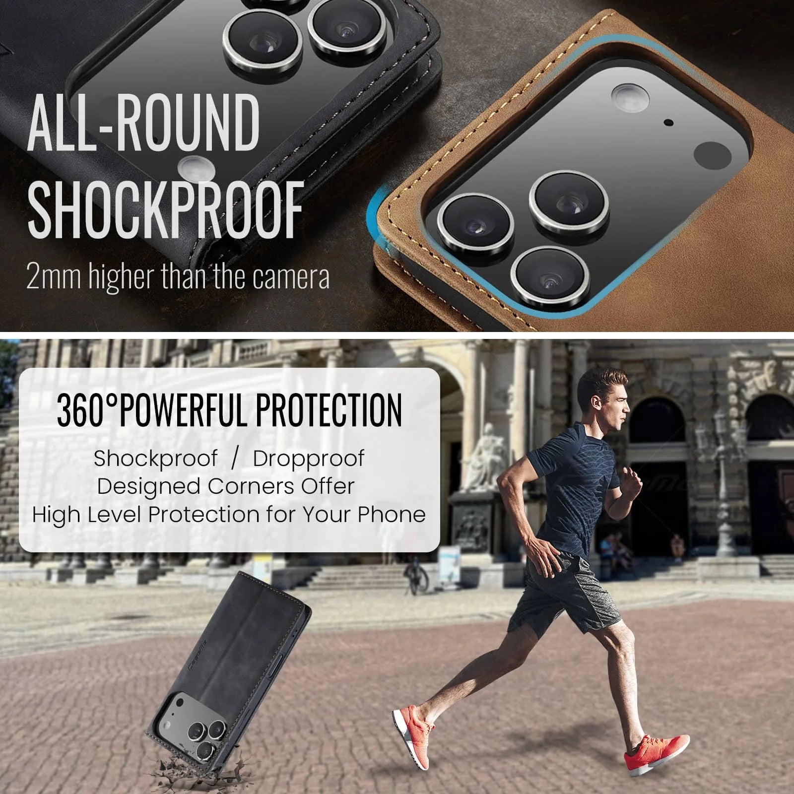 Leather Flip Wallet Case for iPhone 17/17 Pro/17 Pro Max/Air, Magnetic Folio Cover with Card Holder, Shockproof TPU Kickstand