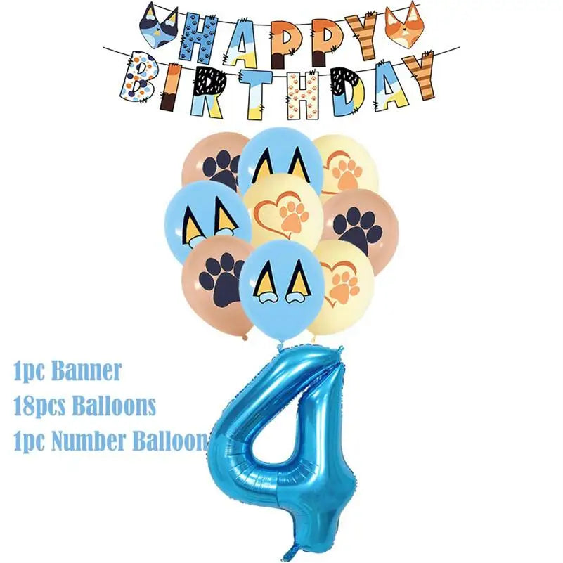 New Cartoon Dogs Birthday Party Decoration Full Set Kit Blue Dog Happy Birthday Plates Napkins Cups Tableware Supplies Kid Favor