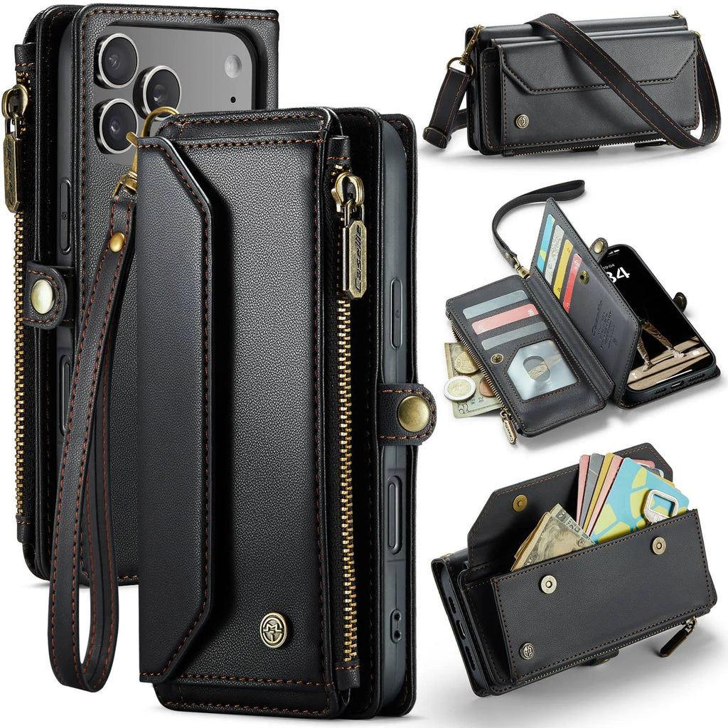Crossbody Wallet Case for iPhone 17 Pro Max iPhon Air 17 Pro,RFID Blocking, 7-10 Card Slots, PU Leather Flip Wristlet with Strap