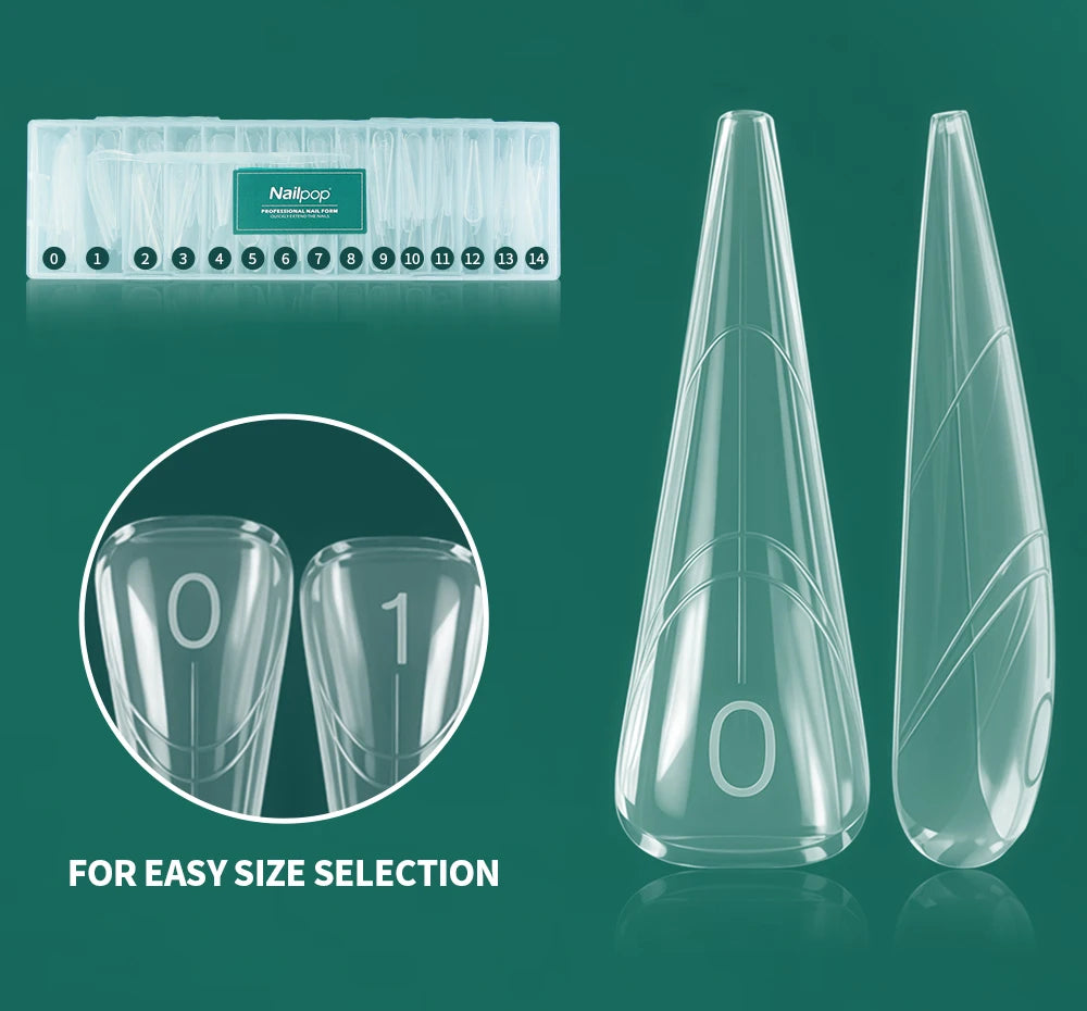 Nailpop 150PCS Clear Dual Nail Forms 15 Sizes Triangle Tip Extension Molds for Acrylic Gel Builder Reusable Shaping Art DIY