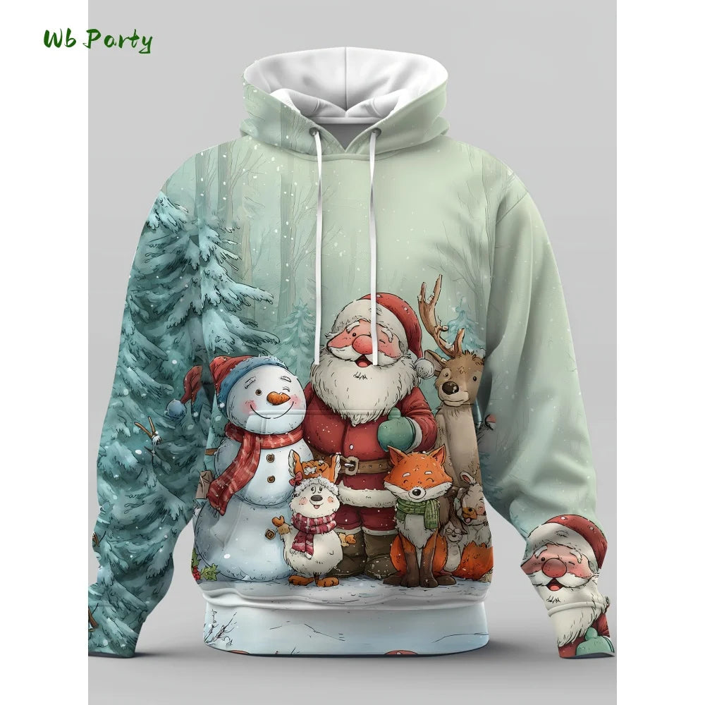 Fashion Men's Hooded Hoodies 3D Prints Christmas Theme Sweatshirt Drawstring Sportwear Long Sleeve Tops Casual Men's Sweatshirt