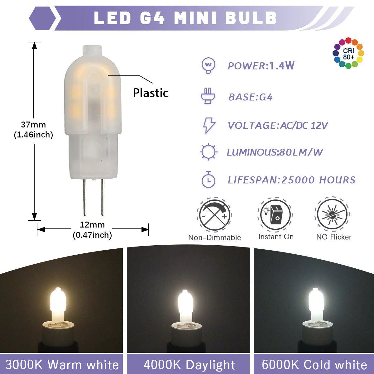 10PCS G4 12V COB LED 3W Bead Replacement Halogen 20W Bulb 3000K 4000K 6000K Light Crystal Pendant Light Replacement Light Source