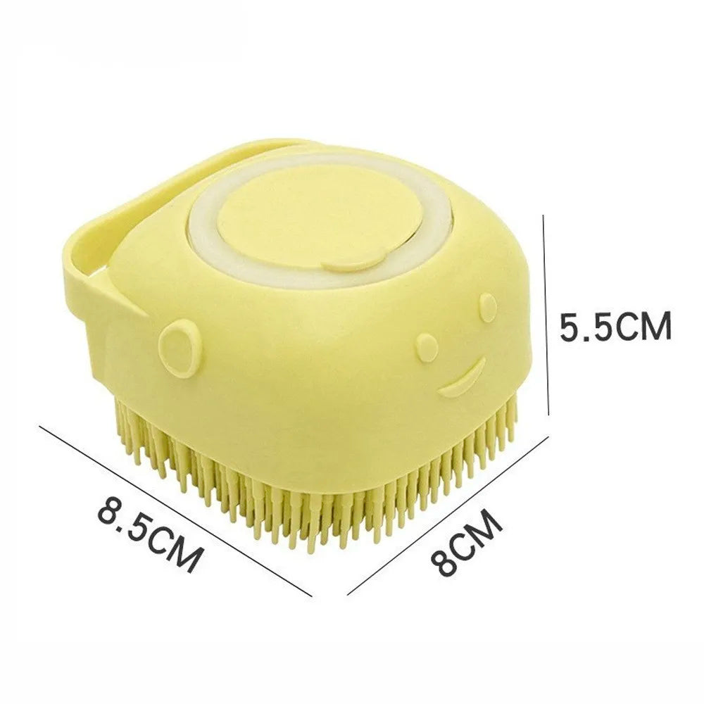 Silicone Soft Rubber Pet Massage Shower Brush with Builtin Shampoo Storage Self Cleaning Detangling for Dogs Cats Grooming Brush