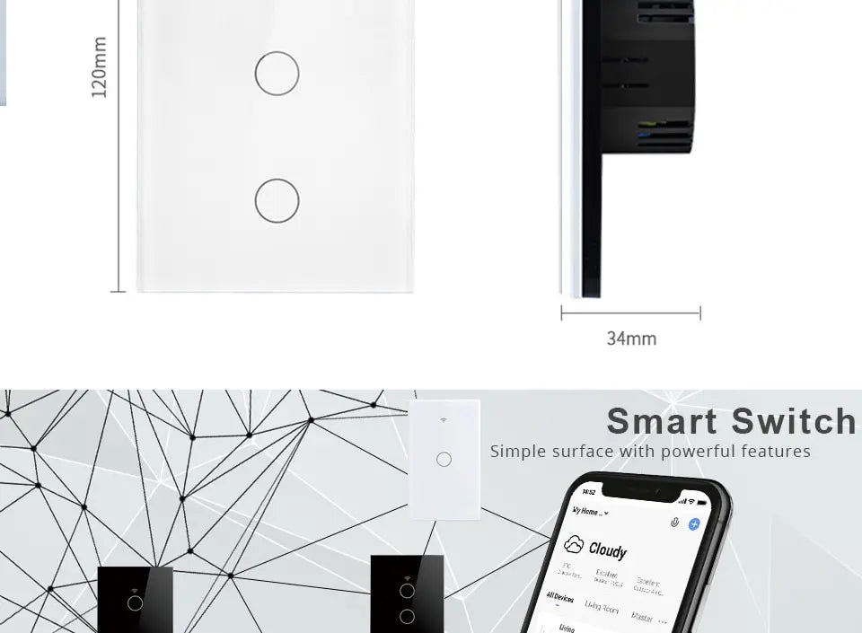 Tuya WiFi Smart Light Switch US Standard Work With Alexa Google Home Wall Touch Switch 110V 220V RF433Mhz Remote 1 2 3 4 Gang