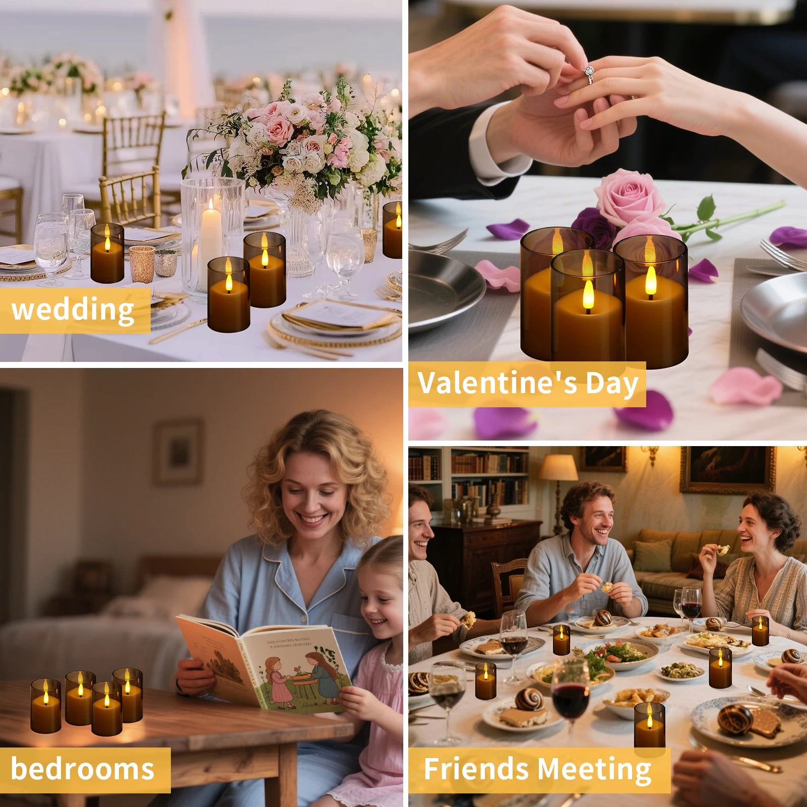 6pc Led Flameless Electric Candles Lamp Acrylic Glass Battery Flickering Fake Tealight Candle Bulk for Wedding Christmas Table