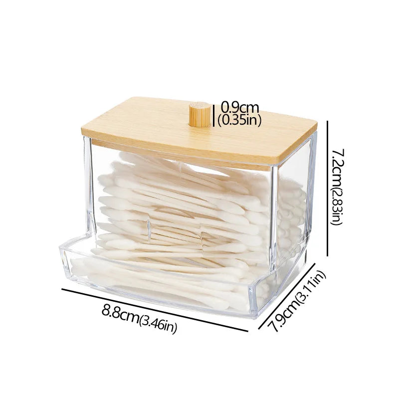 Acrylic Storage Box Bathroom Jar Makeup Organizer Cotton Round Pad Holder Cotton Holder Dispenser with Bamboo Lid Clear Plastic