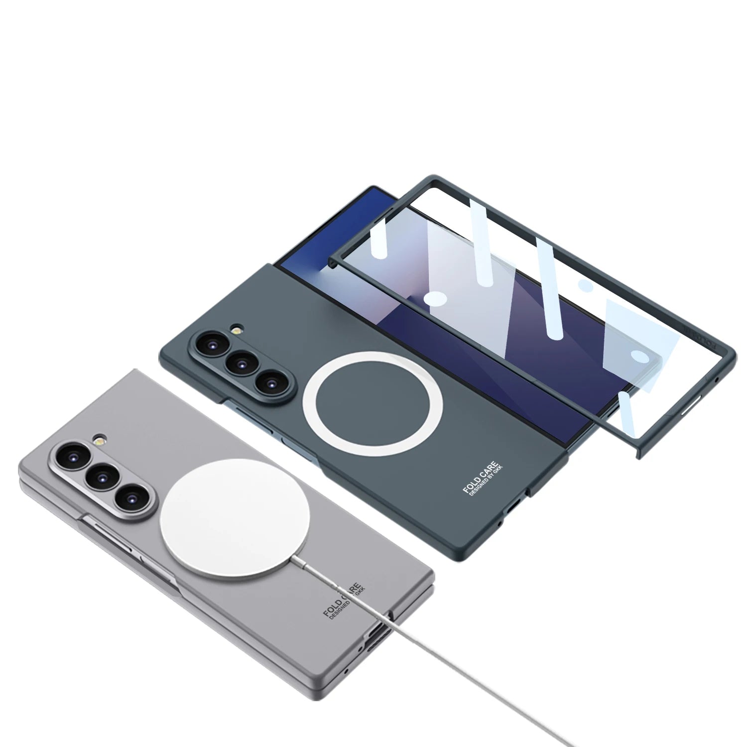 Magnetic Wireless Charging Phone Case For Samsung Galaxy Z Fold 7 6 5 Ultra-thin With Glass Film Z Fold7 Fold6 Protective Cover