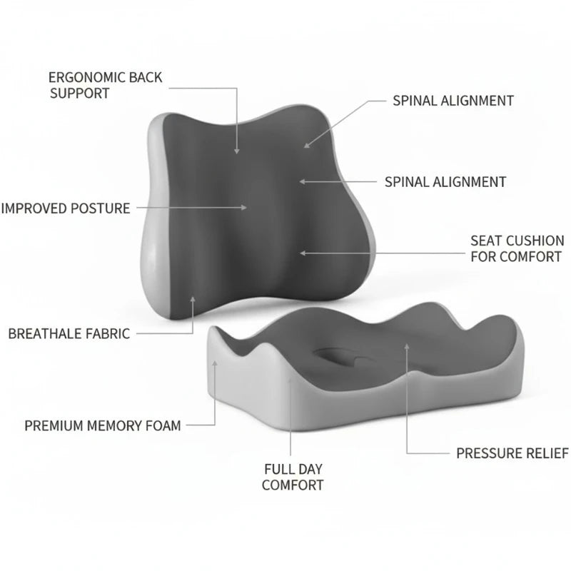 Seat Cushion Ergonomically Designed Memory Sponge Pad Suitable for Office Chairs and Wheelchairs