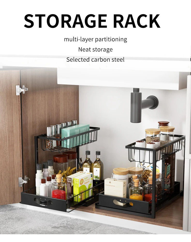 Under Sink 2 Tier Sliding Cabinet Basket Organizer Drawer Pull-Out Cabinet Organizer For Bathroom and Kitchen