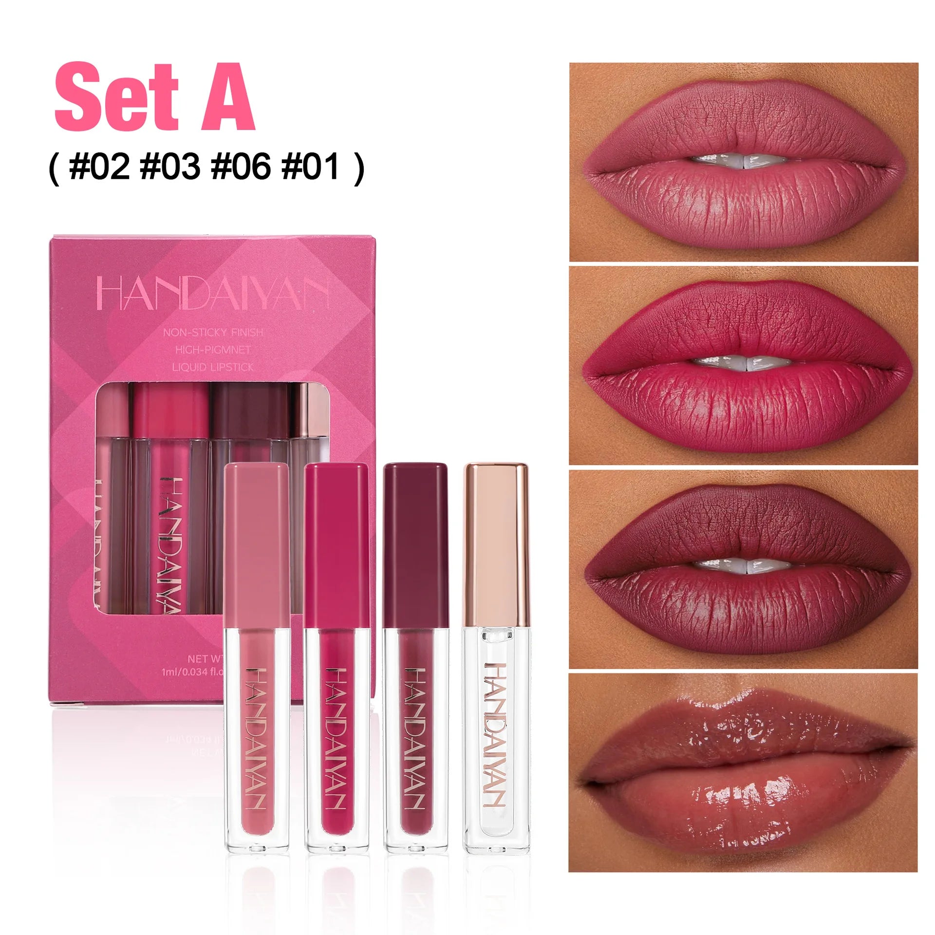 4 Pcs Lip Gloss Set, Waterproof Non Transfer Shimmer Lipstick, Long Lasting & Easy to Apply Liquid Lip Gloss for Daily Makeup