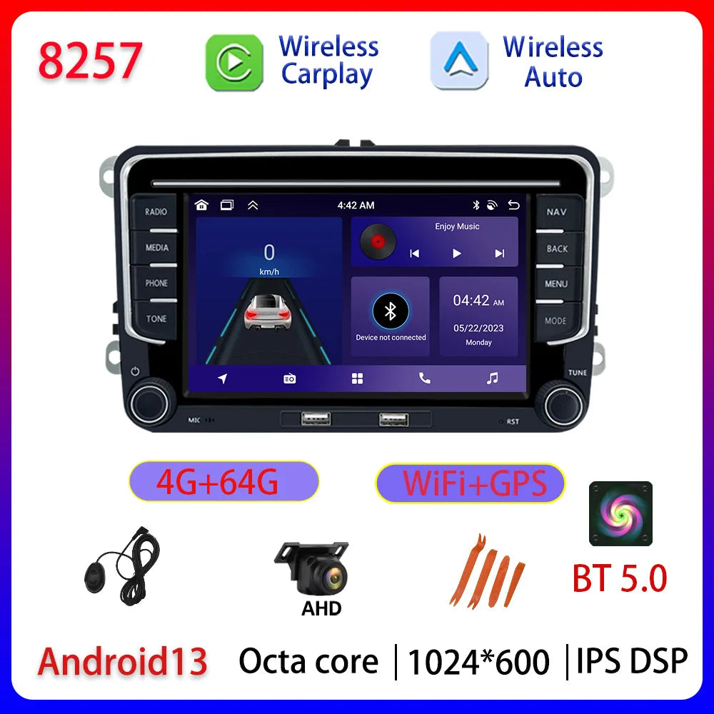 Android 13 7 inch Car Radio Multimedia Player For VW Golf 5 6/Polo 6R Carplay GPS BT WIFI Wireless CarPlay Android Auto