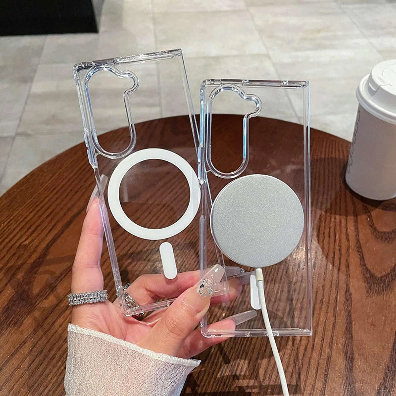 For Magesafe Magnetic Clear Wireless Charging Phone Case For Samsung Galaxy Z Fold 7 6 5 4 3 Z Flip 7 6 5 4 3 Shockproof Cover