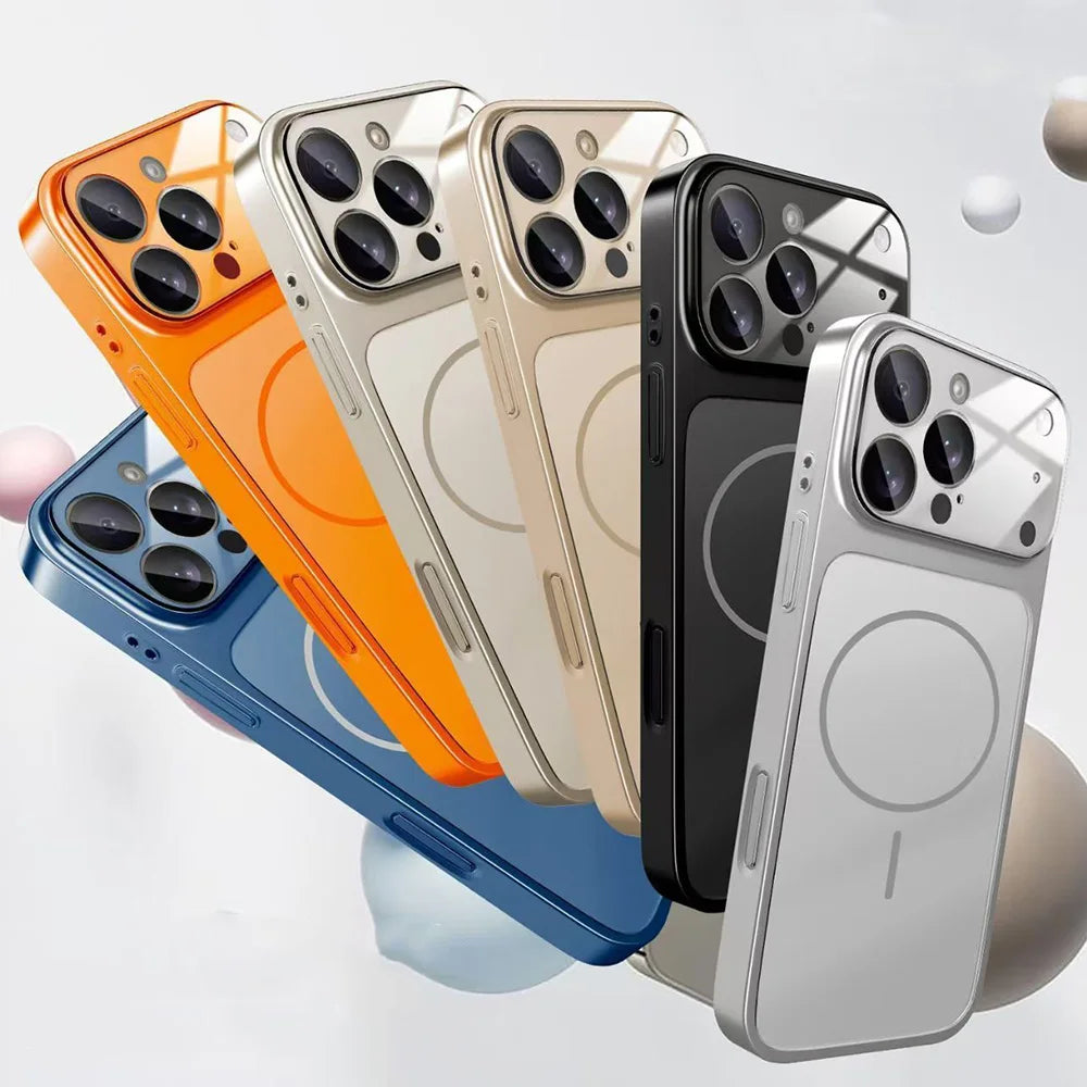 Original Glass Nano Matte For Magsafe Wireless Charging Armor Phone Case For iPhone 17 16 15 14 13 Pro Max 17 Air Magnetic Cover