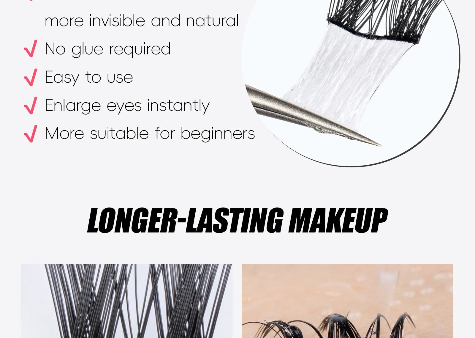Vipuda Self Adhesive Cluster Lashes Press on No Glue Needed Segmented Eyelashes Reusable DIY Individual Eyelash Extension