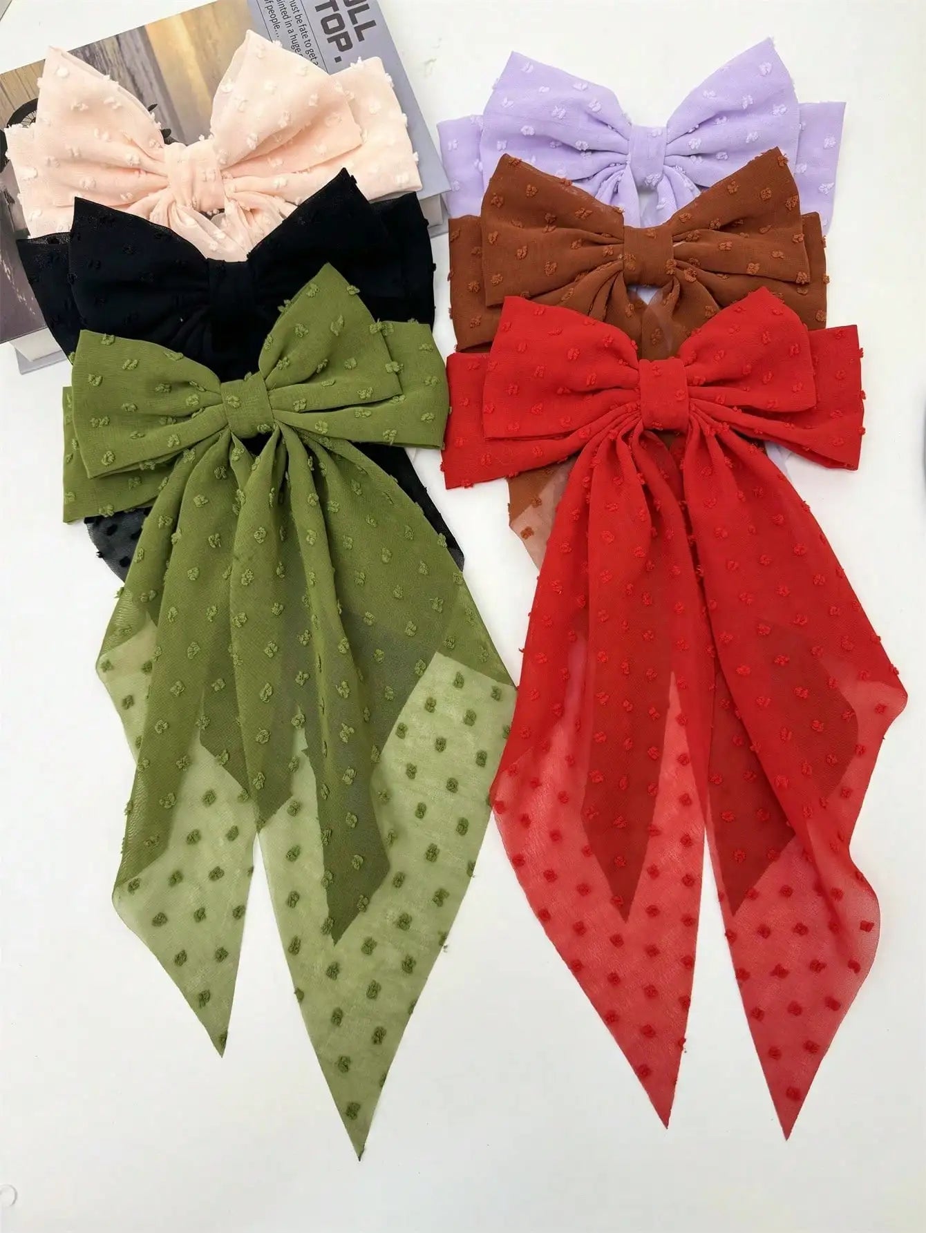 6 spring clip streamers bow hair clips for women