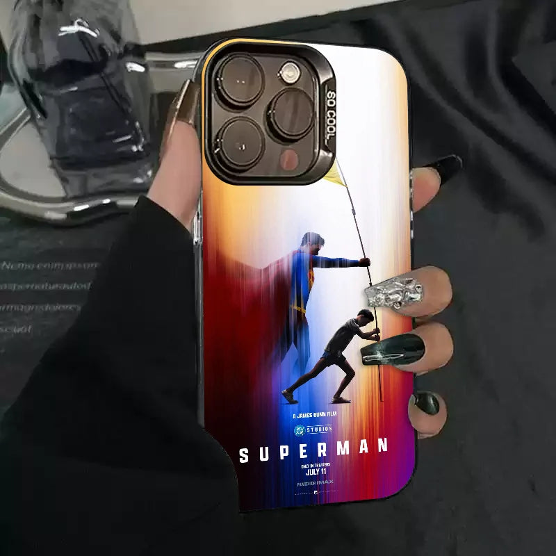 1PC Cartoon S-Superman Phone Case Phone Case IMD color silver shell For iPhone 16 15 14 13 12 11 Pro Max Plus