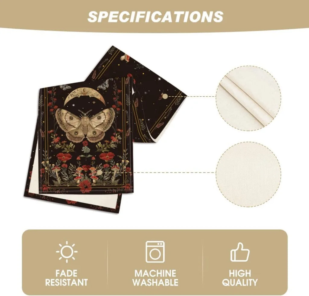 Artoid Mode Poppy Moth Mushroom Moon Fall Table Runner, Seasonal Autumn Kitchen Dining Table Decoration for Home Party Decor