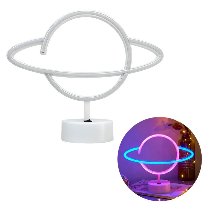 Pink Blue Planet neon sign Light USB/ battery dual purpose LED Lamp, for Birthday Wedding Party Wall Camping Summer Home decor