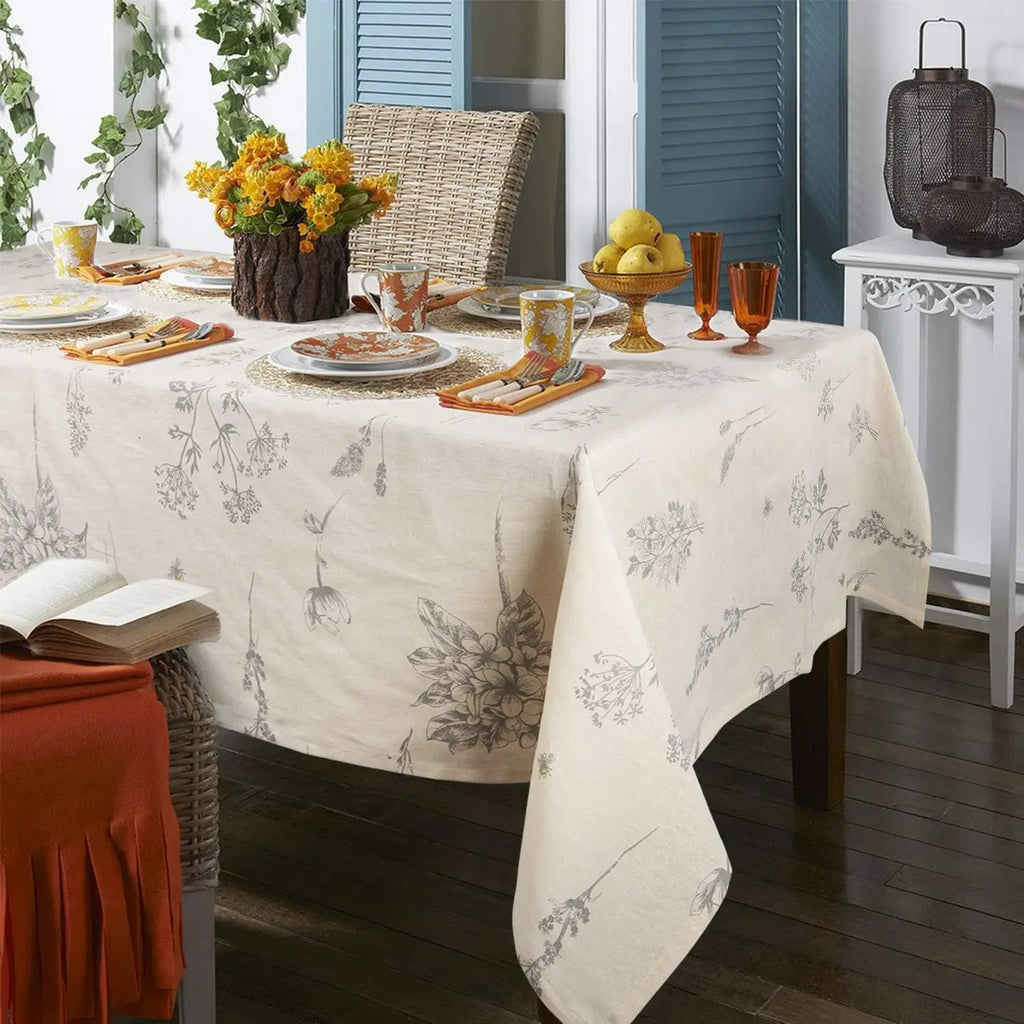 Print Cotton Linen Tablecloth Rustic Garden Natural Botanical Decorative Table Cover for Kitchen Dining Spring Summer Picnic