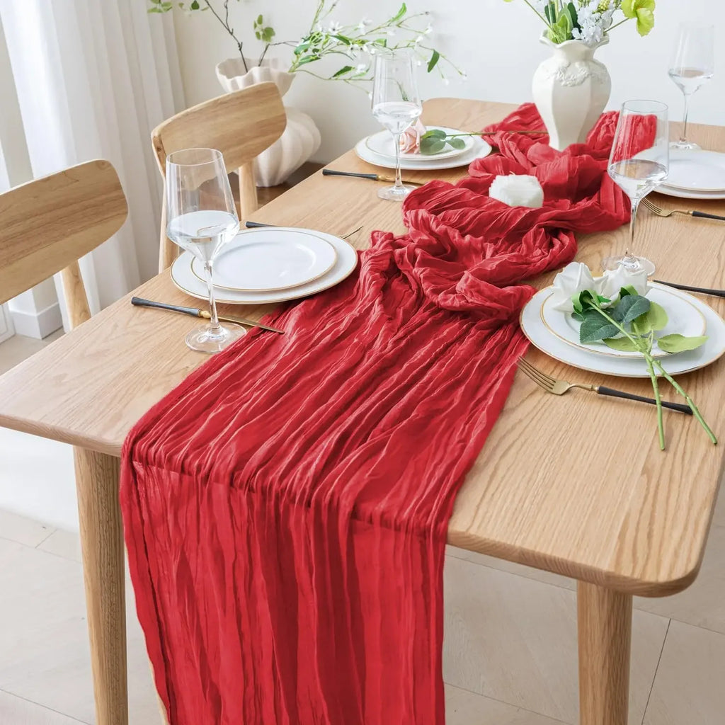 Valentine Red Long Table Runner Wedding Party Banquets Bridal Baby Shower Christmas Decorations Boho Gauze Polyester Cheesecloth