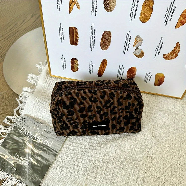 1pc Large Women Leopard Cosmetic Bag Box Shaped Zipper Make Up Bag Travel Washing Makeup Organizer Travel Beauty Case