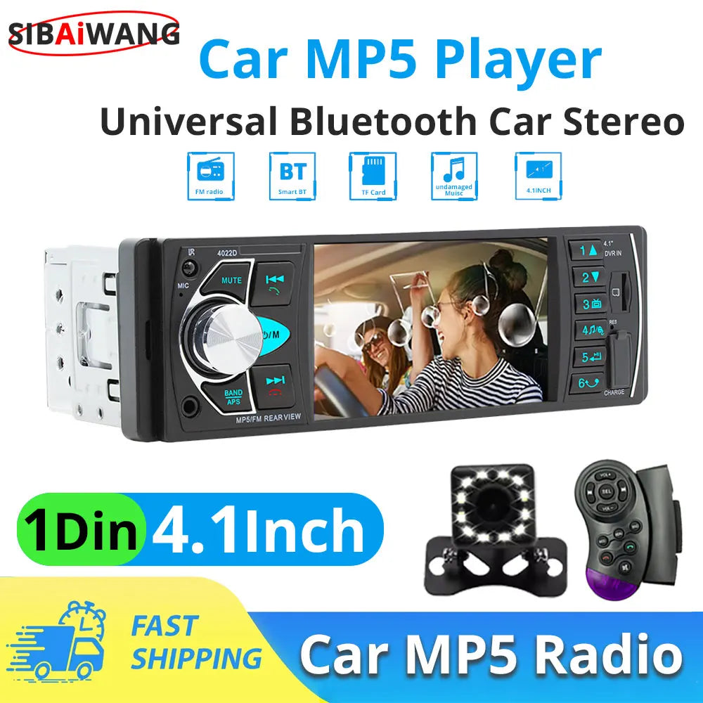 4.1" HD IPS screen car Radio MP5 player smart BT FM USB AUX car radio Hands-free colorful lights Video output Vehicle player 12V