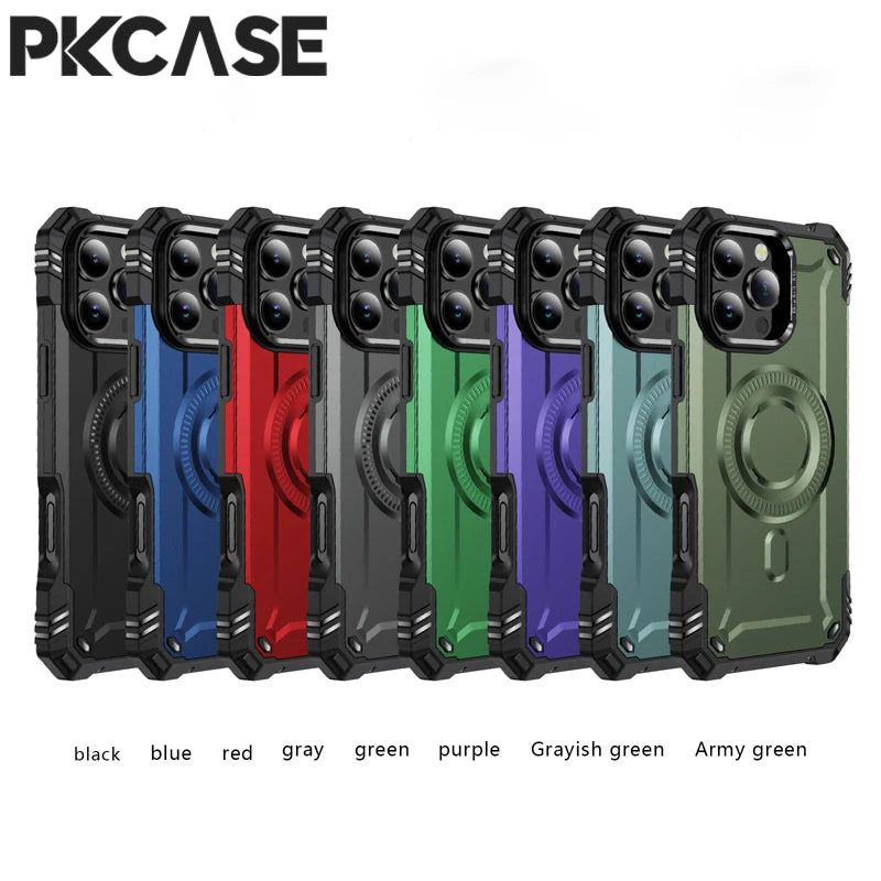 PKCASE Military Shockproof Bracket Case For iPhone 16 15 14 Plus Pro Max For Magsafe Magnetic Armor Cover