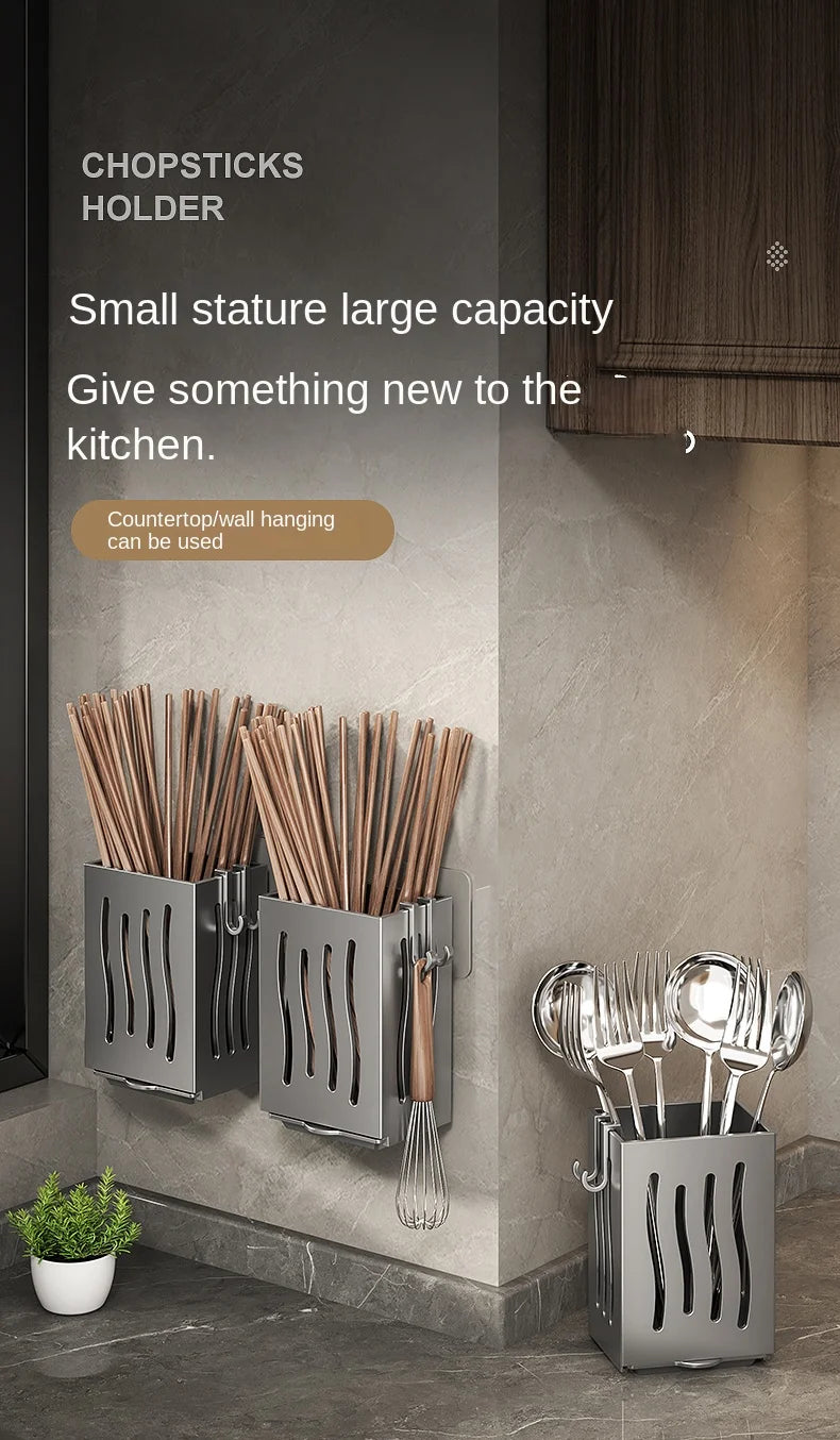 Chopsticks storage box, wall-mounted kitchen shelf without drilling, household chopsticks drainage basket, utensil bowl, chopsti