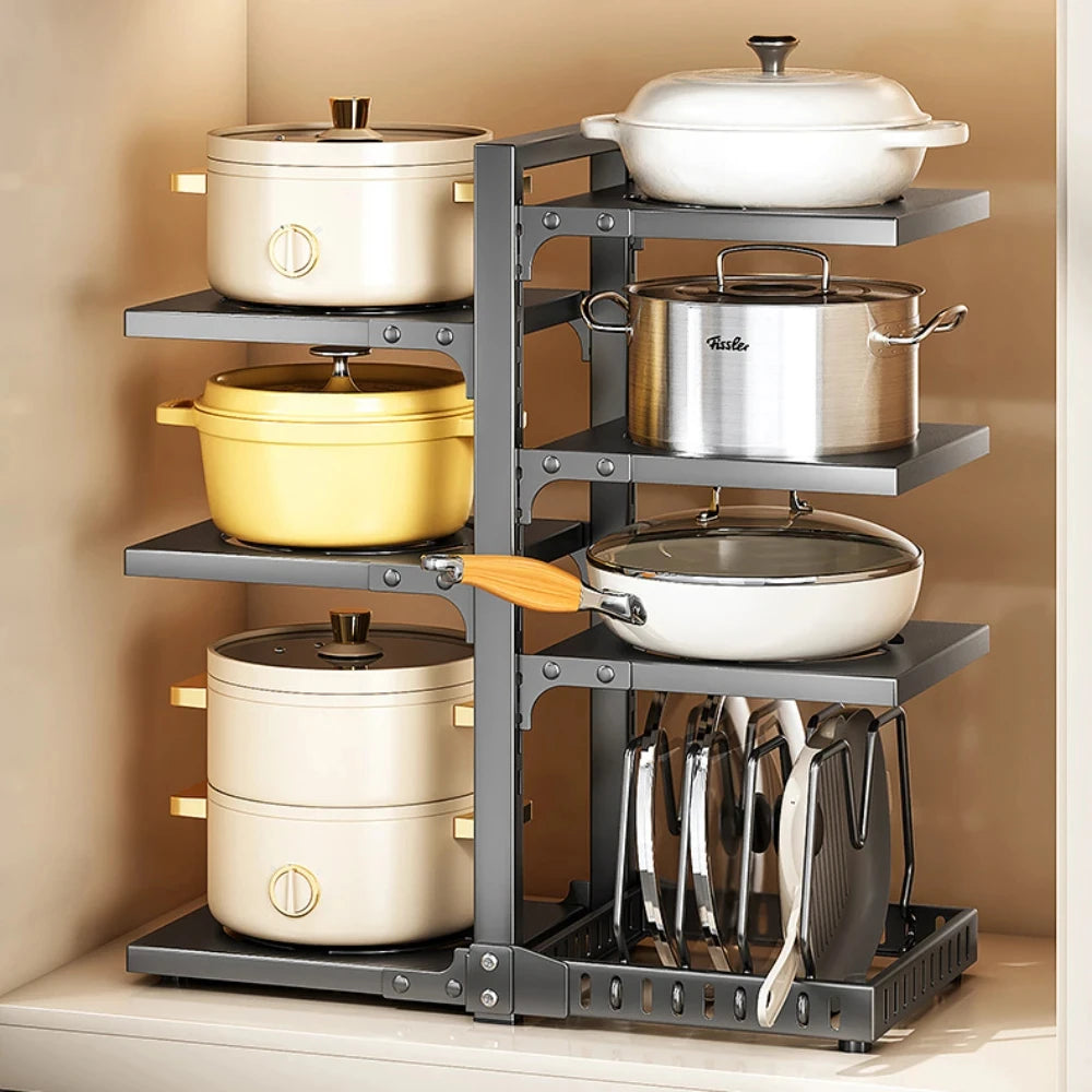 Sink Layered Pot Rack Free Layering Kitchen Pans Organizer Rustproof Snap-On Stainless Adjustable Pot Storage Rack Under Cabinet