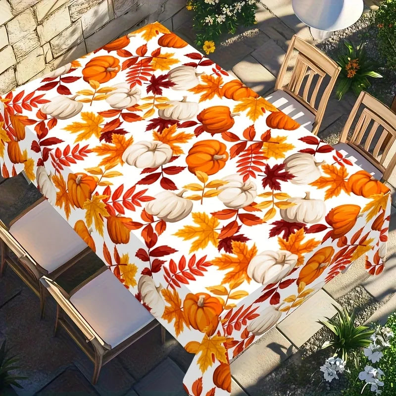 Autumn Pumpkin Maple Leaves Tablecloths for Table Decoration Fall Thanksgiving Harvest Rectangle Table Cloth Kitchen Party Decor