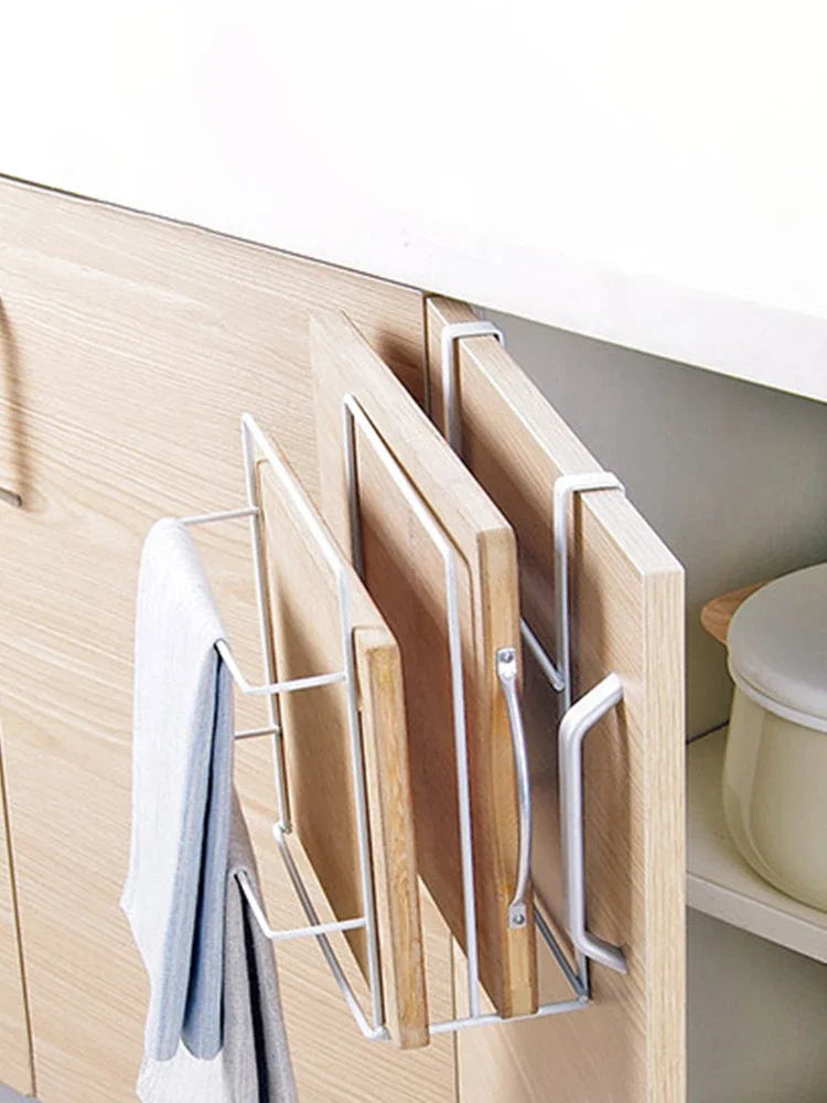 Cutting Board Kitchen Shelf, Double-Layer Perforation-Free Cabinet Hanger, Rag, Cutting Board Storage And Finishing Iron Hanger