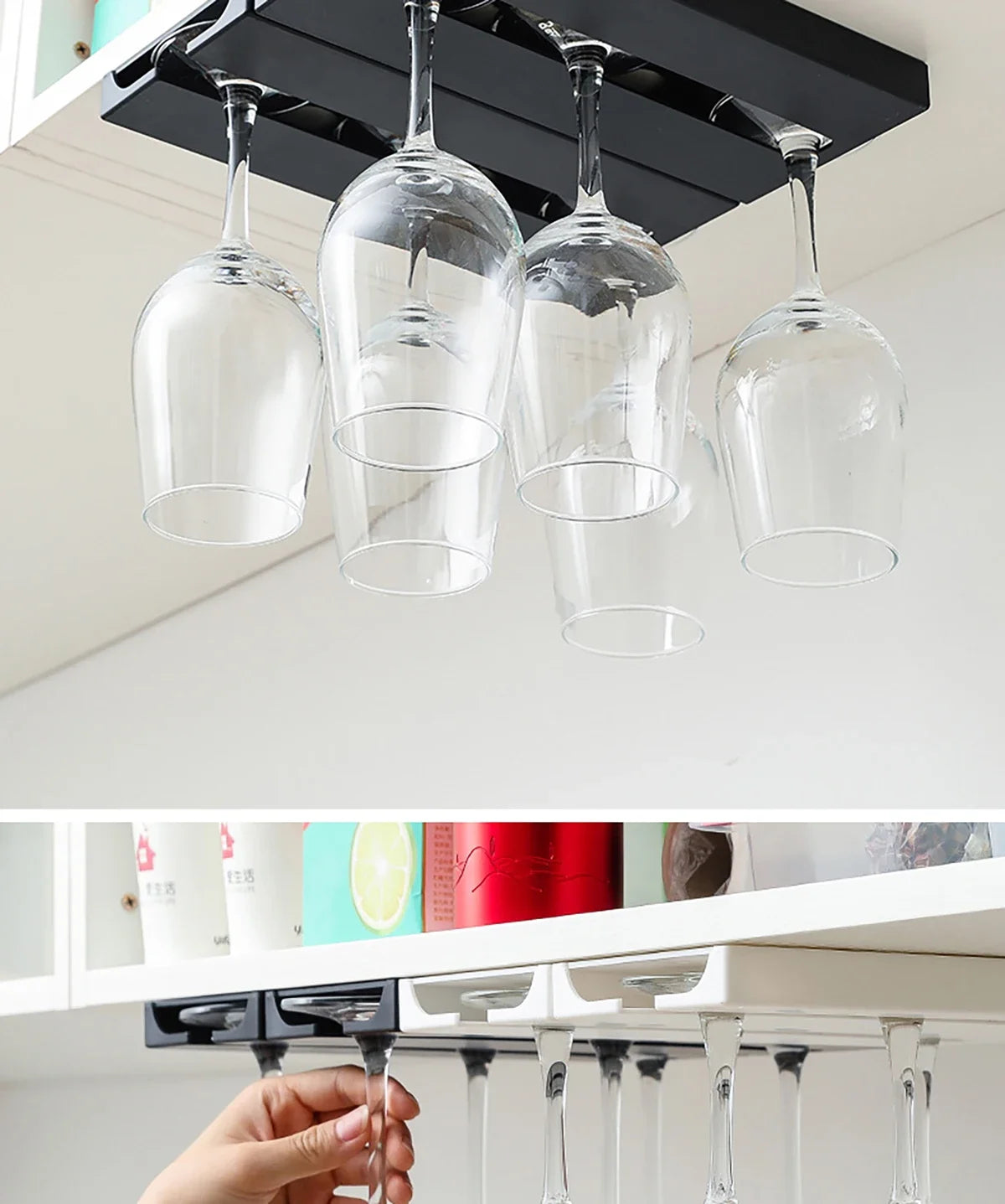 Kitchen Cabinet Free Punching Holder Wine Glass Rack Multi-Function Goblet Classification up Organizer Hanging Holder Shelf
