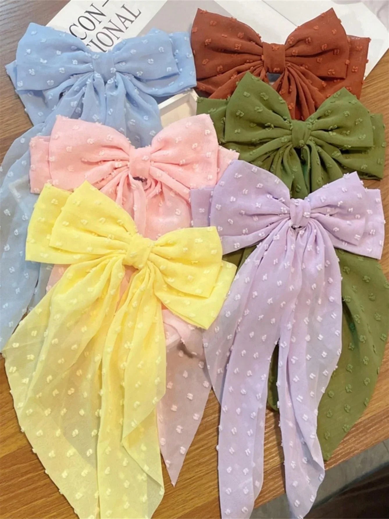 6 spring clip streamers bow hair clips for women