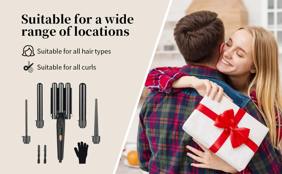 5 in 1 Hair Curlers Set with Curling Brush, 0.35”-1.25” Hair Curler Wand for Hairstyle and Heat Resistant Gloves and Hair Clip