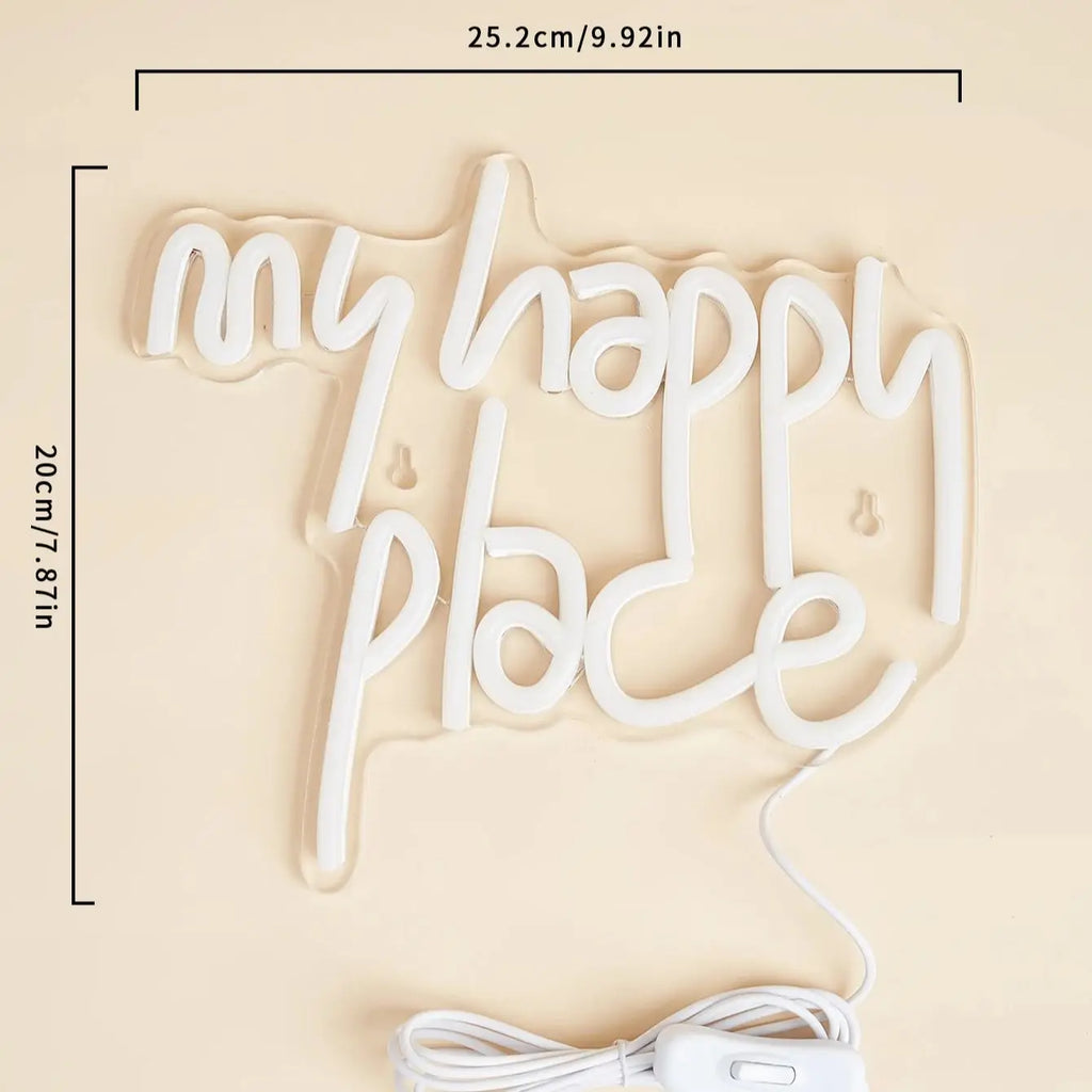 Chi-buy LED Neon My Happy Place USB Powered Neon Signs Night Light 3D Wall Art & Game Room Bedroom Party Decor Lamp Signs