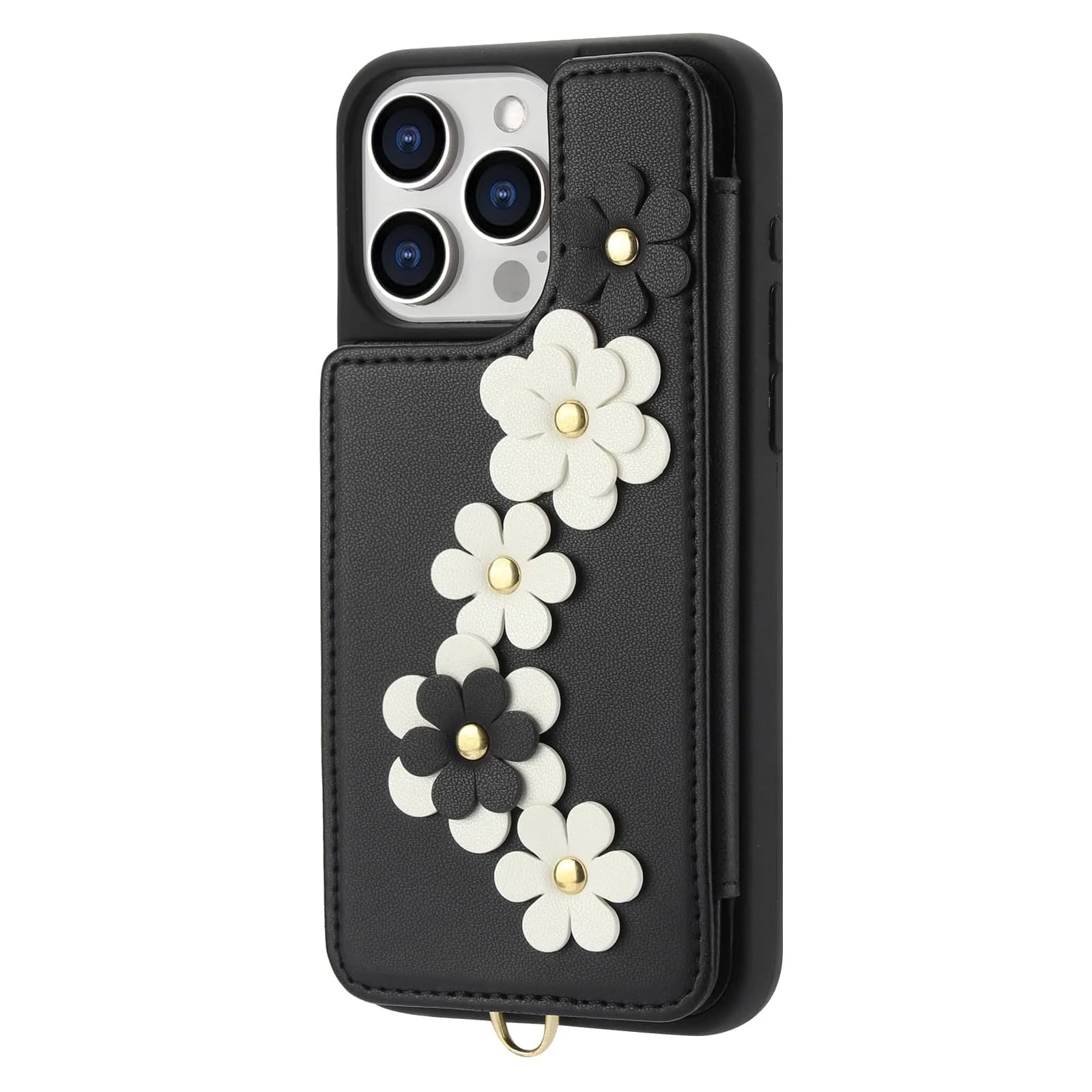 For iPhone 16 15 14 Pro Max Plus Case, Wallet with Card Holder, Cute Flower Design Crossbody Purse, Magnetic Kickstand Cover
