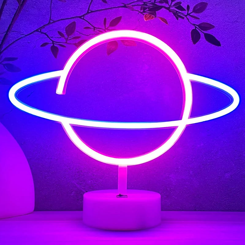 Pink Blue Planet neon sign Light USB/ battery dual purpose LED Lamp, for Birthday Wedding Party Wall Camping Summer Home decor
