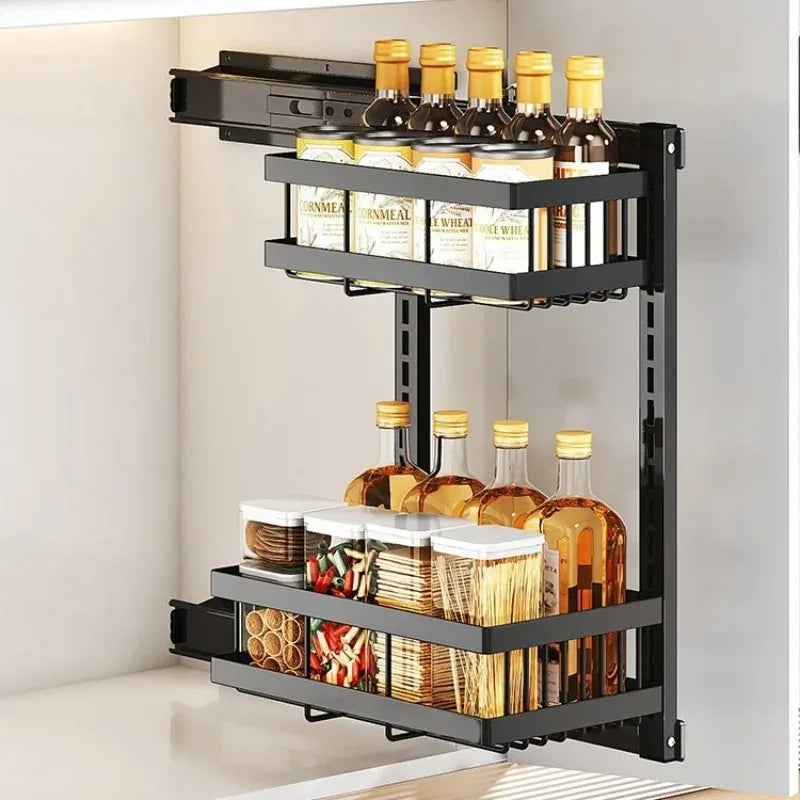 Large-Capacity Pull-Out Storage Cabinet for Home Kitchens Adjustable Under-Sink Storage Shelf with Sliding Mechanism