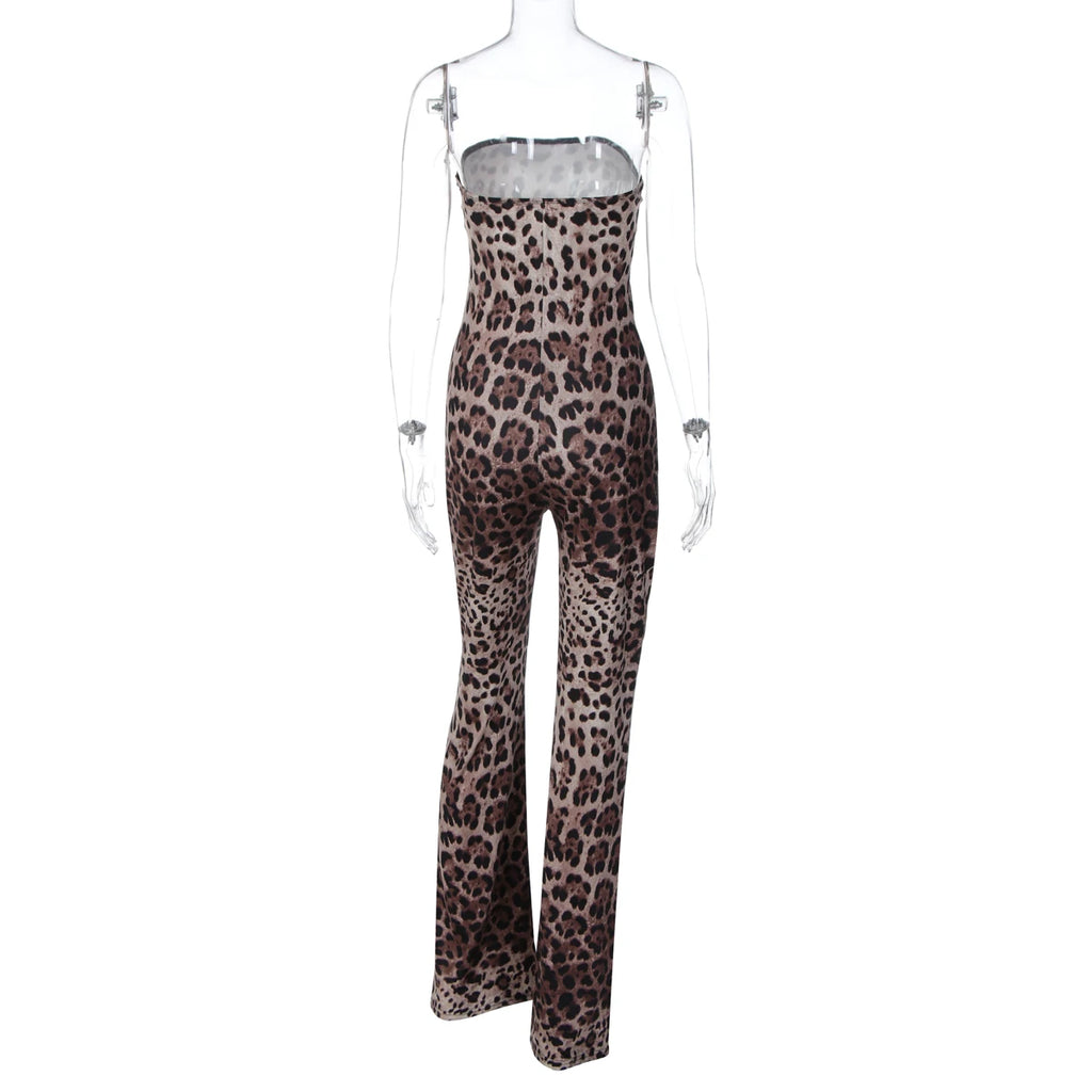 Dulzura Chest Wrapping Backless Slim Leopard Print Jumpsuit Women'S Fashion Sexy Elegant Romper Party Club Street Summer Clothes