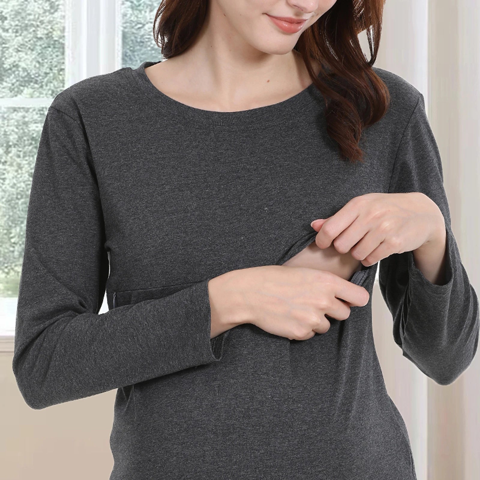 Breastfeeding T Shirt Maternity Clothes Long Sleeve Pregnancy Loose Hem Nursing Tee Spring Autumn Good Stretch Cotton