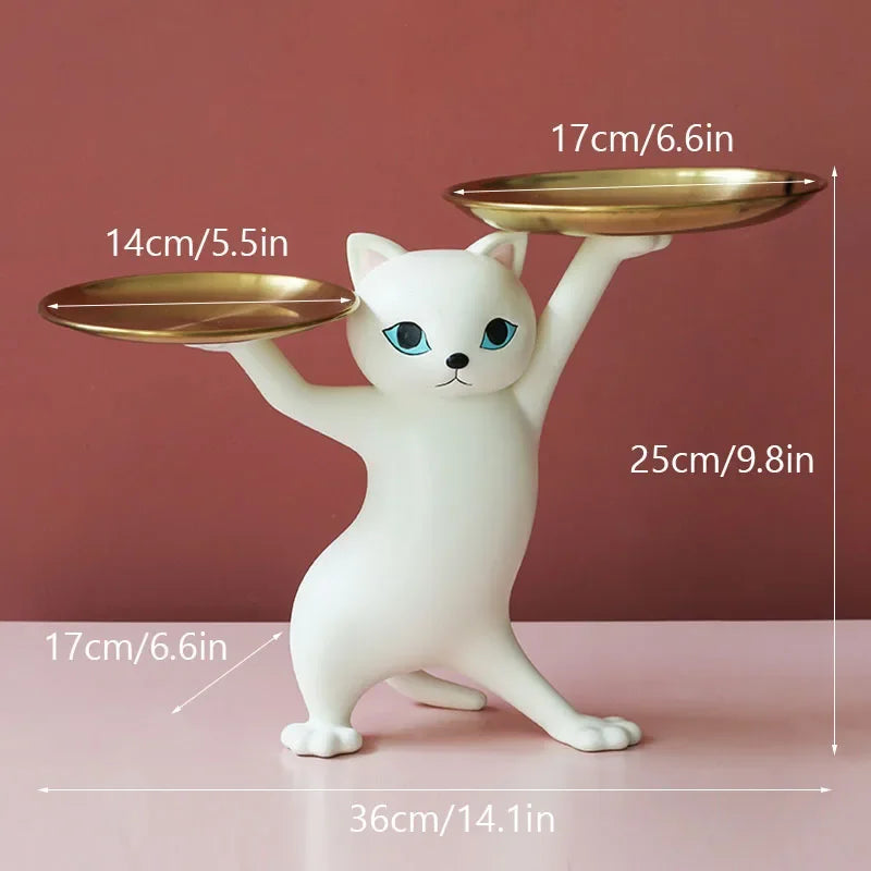 Nordic Resin Cat Tray Statue Bedroom Entrance Home Office Table Desk Decor Accessorie Key Candy Container Storage Sculpture