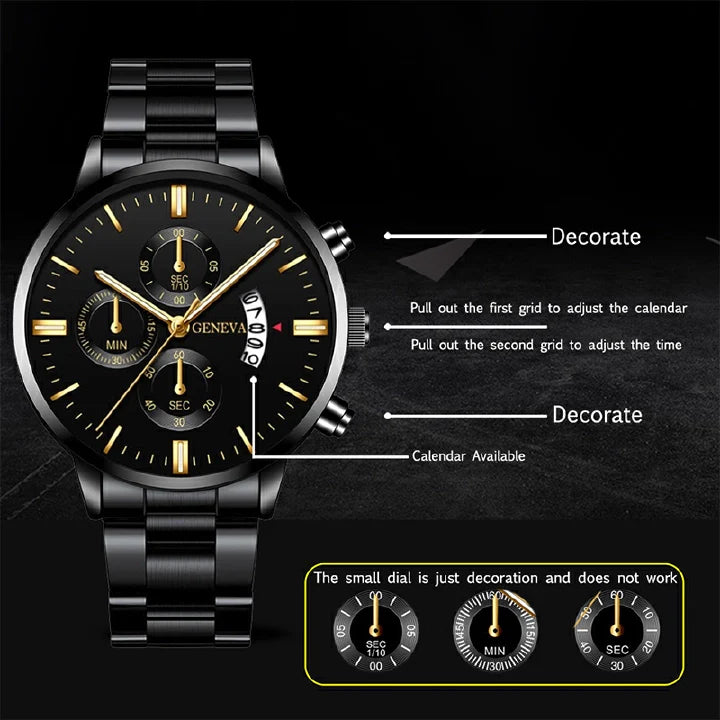 Men's Luxury Stainless Steel Quartz Watch, Date Display, Business Style